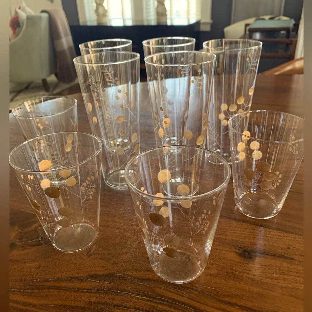 Roost golden berry etched drinking glasses
